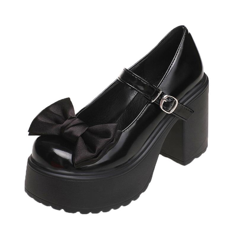 Модные белые туфли на платформе и высоком каблуке для женщин Мэри Джейн Туфли на толстом каблуке с бантами Элегантные женские туфли-лодочки на каблуке с круглым носком Женская свадебная обувь