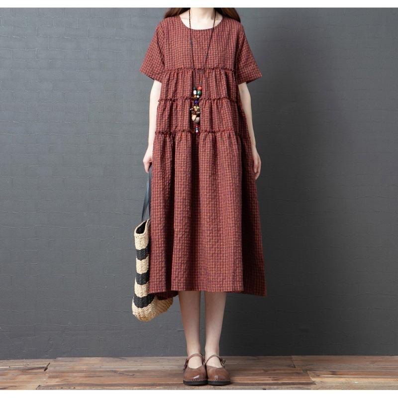 Loose Plus Size Women's Fashion Style Casual Medium Long Short Sleeve Dress