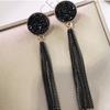 Creative Black Crystal Party Accessories Round Fashion Tassel Dangle Earrings Jewelry Ear Studs