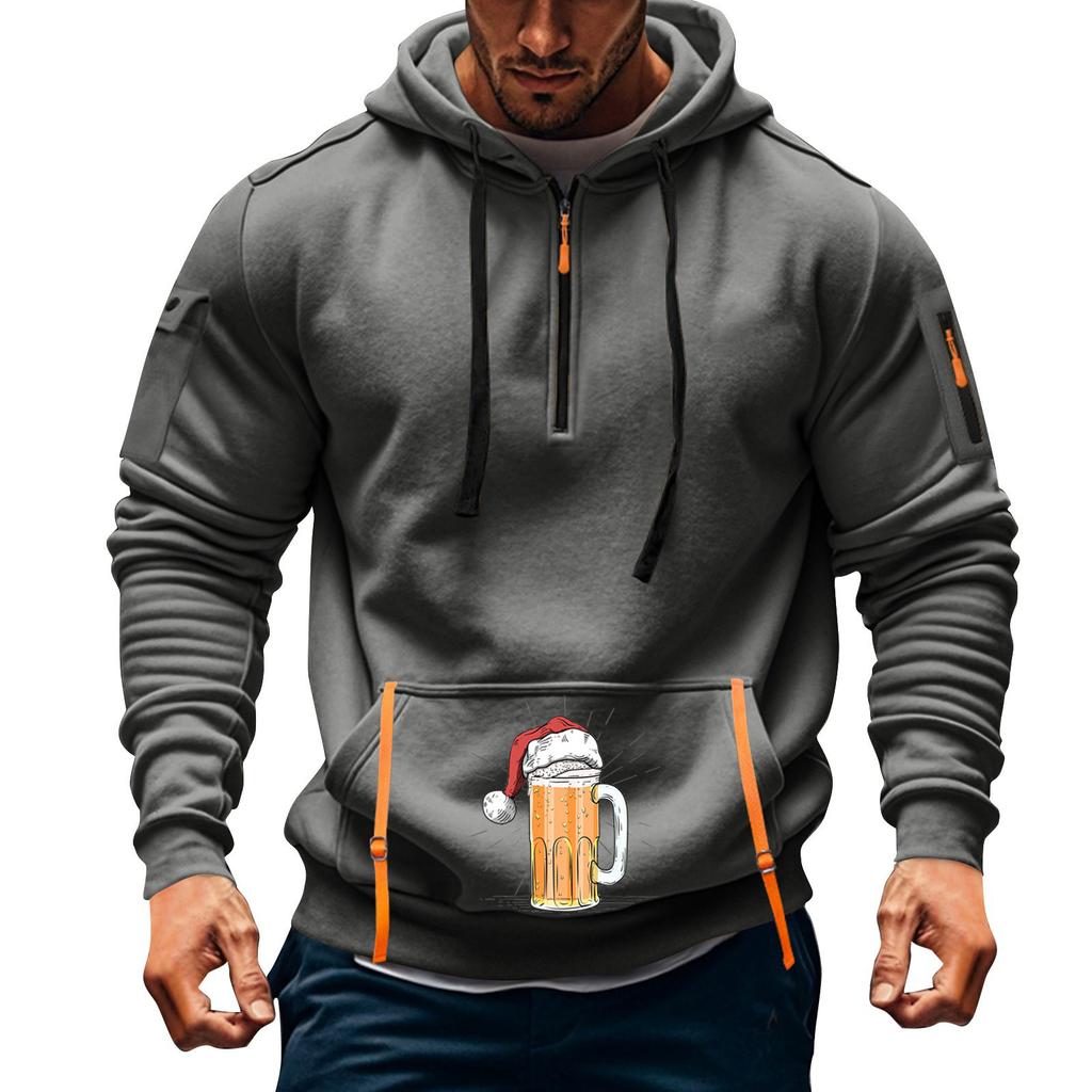 Мужская толстовка с капюшоном с принтом, кардиган на молнии с карманом на рукаве, мужская спортивная повседневная толстовка большого размера