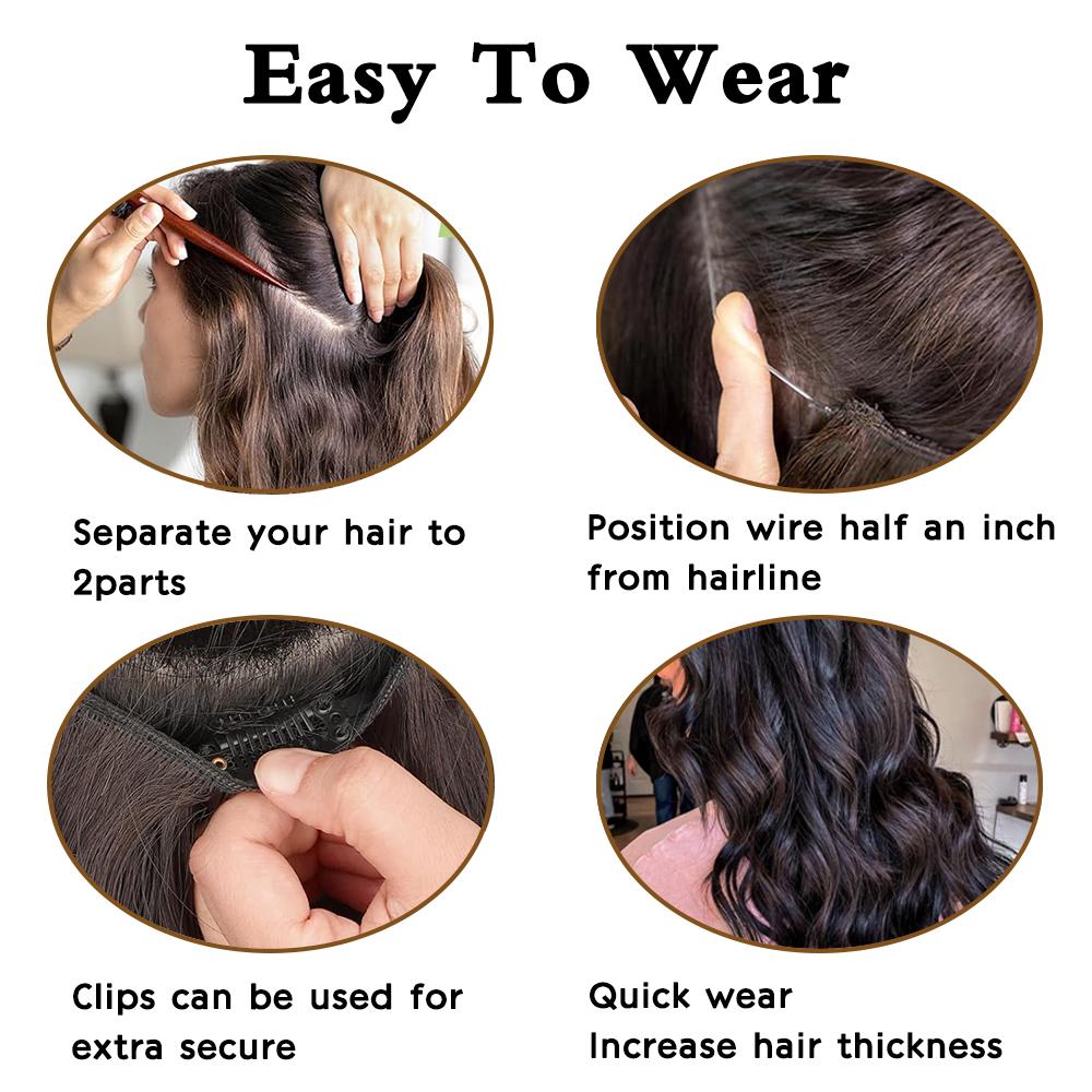 MERISIHAIR Synthetic Invisible Wire Hair Extension With 4 Clips Long Beach Wave Hairpiece Transparent Adjustable Headband