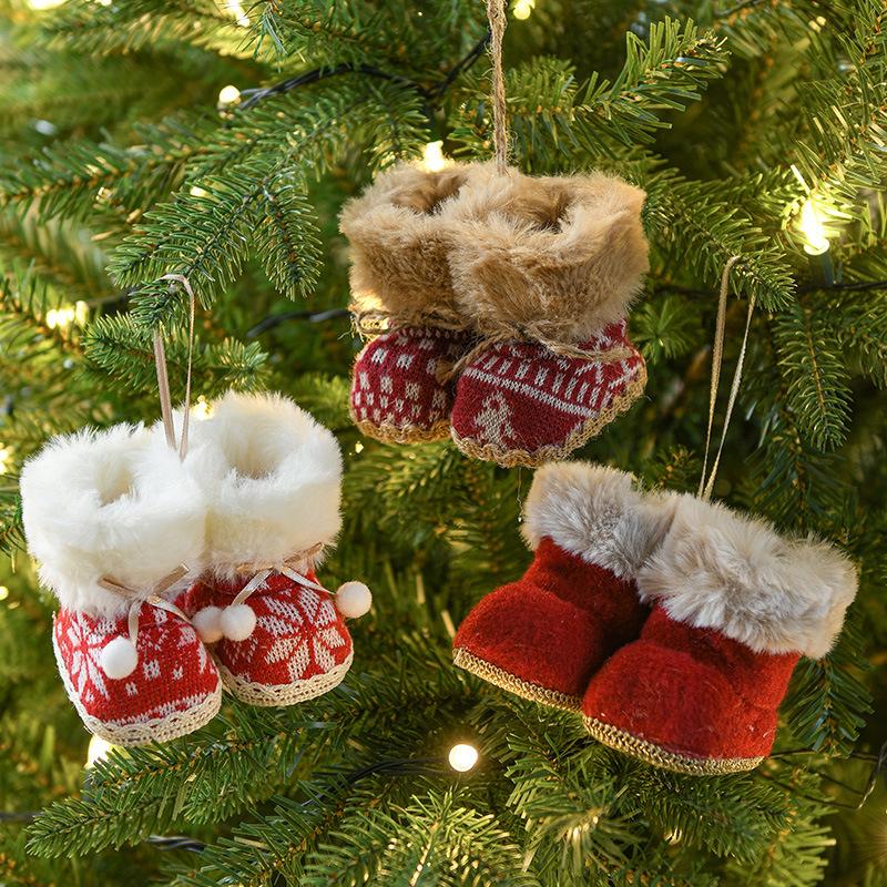 Festive Furry Christmas Ornament Mini Boot Tree Hanging Decoration Charm for Xmas Holiday Party Home Wall Decor Party Gift