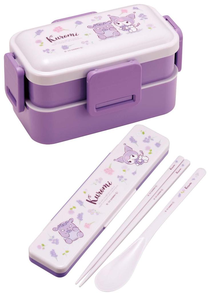 Skater Bento Kuromi Цветочный венок Sanrio Мягкий Сделано в Коробке, Дизайн, 600 мл, Антибактериальный, Наполнение, Куполообразная крышка, Двухъярусный, Женский, Япония, PFLW4AG-A