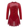 Children Girls Shiny Rhinestones Mesh Keyhole Back Figure Ice Skating Dress Long Sleeves Roller Skating Ballet Dance Leotard Dress