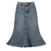 Retro Denim Skirt Women Solid Color Hairy Fishtail Skirt Simple High Waist Long Skirt  Daily