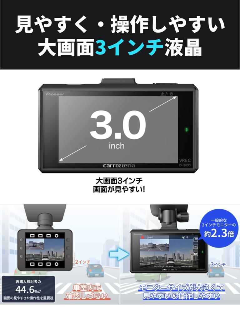 Pioneer Pioneer Drive Recorder 2 передних и задних миллиона пикселей в 2 миллиона пикселей в 3 передних задних полный мониторинг парковки диагональный передний задний