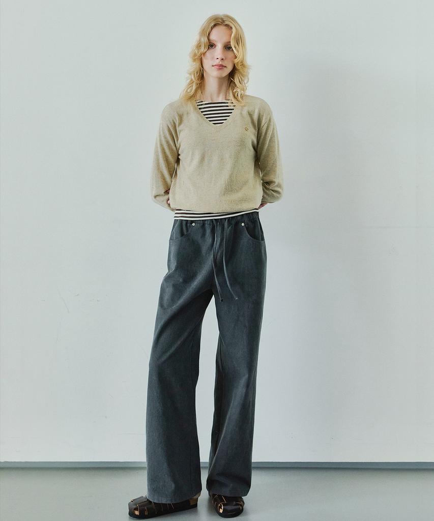 IHR Denim Detail Elastic Waist Pants / Washed Charcoal