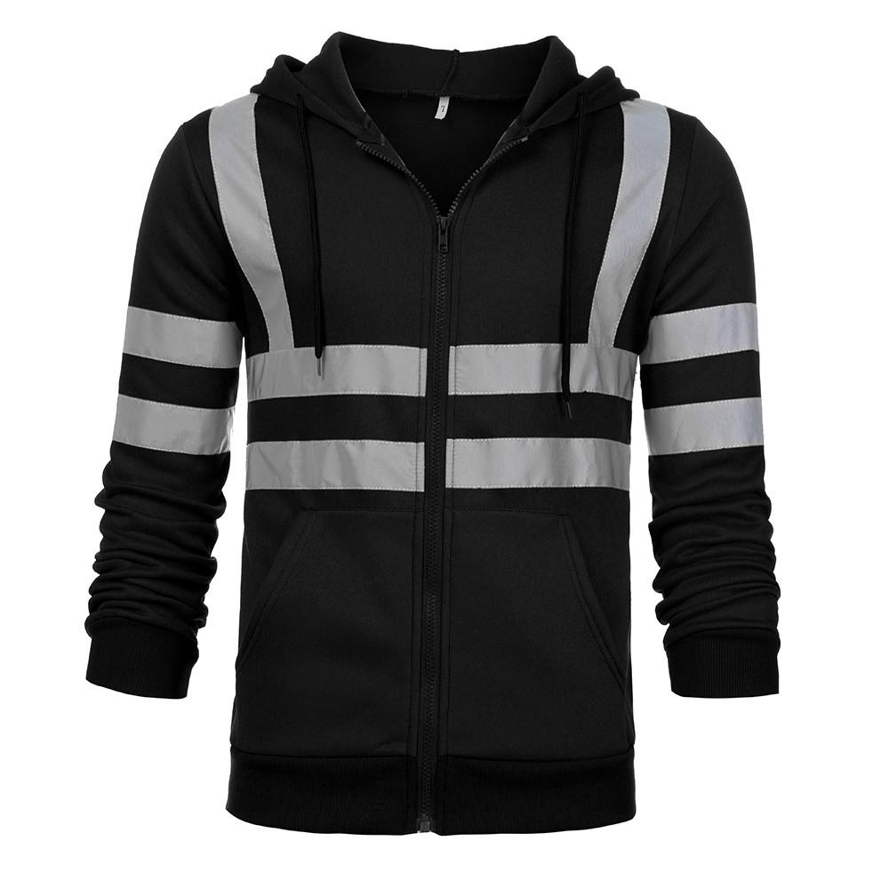 Mens Road Work High VisibilityPullover Long Sleeve Hooded Sweatshirt Tops Blouse