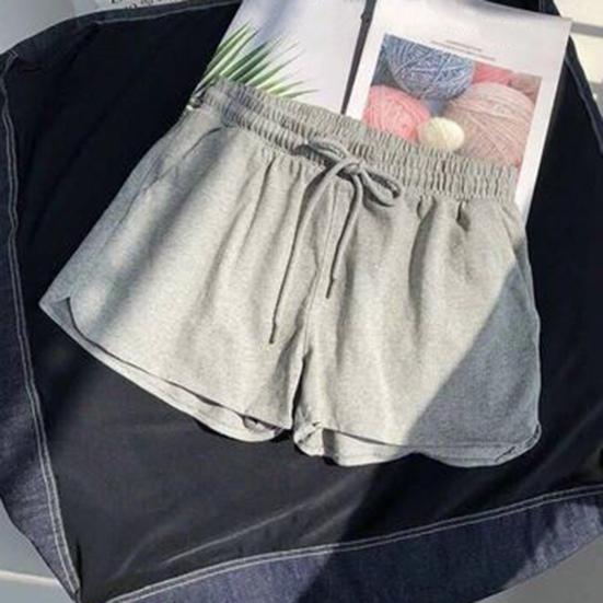 Женские летние спортивные шорты с высокой эластичной резинкой на талии, однотонные плиссированные боковые карманы трапециевидной формы, свободные повседневные