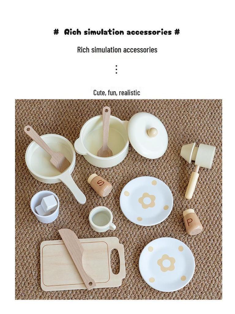 Children's Wooden Kitchen Toy Set with Lights, Sounds, and Water Outlet for Role-Play Cooking