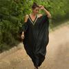 Black Kaftan Beach Tunic Cotton Beach Cover Up Saida De Praia Swimsuit Women Plus Size Beachwear