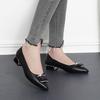 Fashion Square Heels Pointed Toe Pumps Shoes  Leather Med  V Mouth Casual Office Lady OL  5 Cm Heel