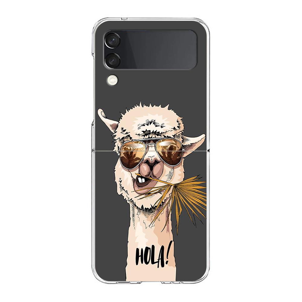 Phone Cover For Samsung Galaxy Z Flip 6 5 4 Case Transparent For Samsung Z Flip 3 Hard PC Foldable Shell Cute Alpaca Donkey Bags