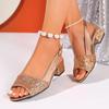 Модная обувь женская 2025 лето новая женские босоножки с открытым носком модные с круглым носком на среднем каблуке с ремешком на пряжке сандалии для больших размеров для повседневной носки