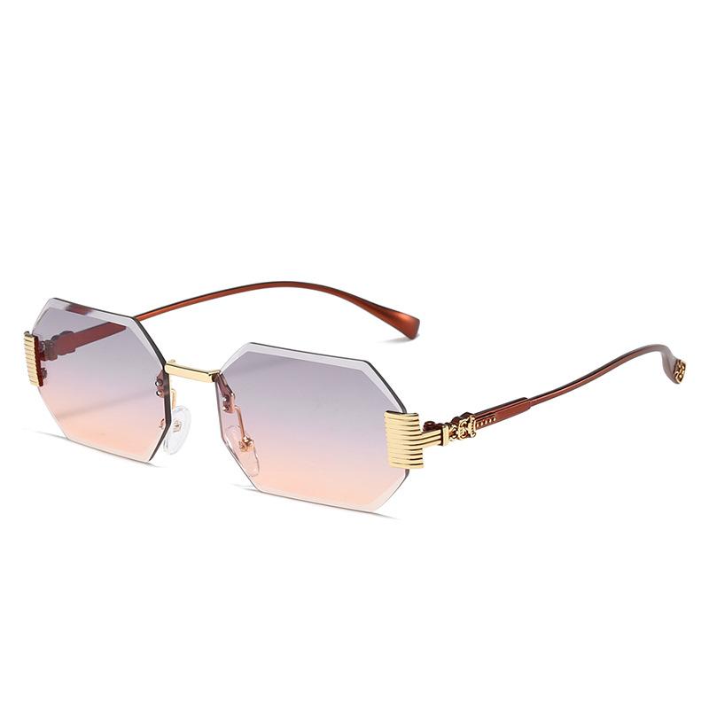New polygonal sunglasses, European and American personalized rimless trimmed glasses, octagonal trimmed sunglasses for women