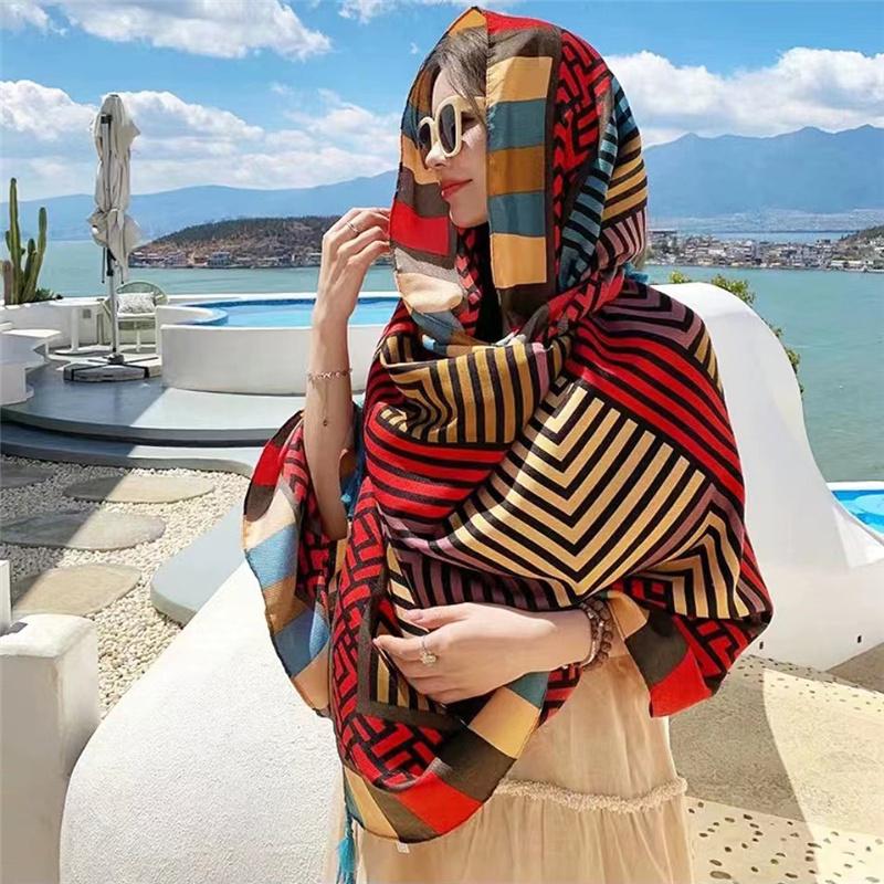 Scarf Women Winter Warm Scarves Vintage Bohemian Ethnic Style Art Shawl Wrap Beach Towel Tassels