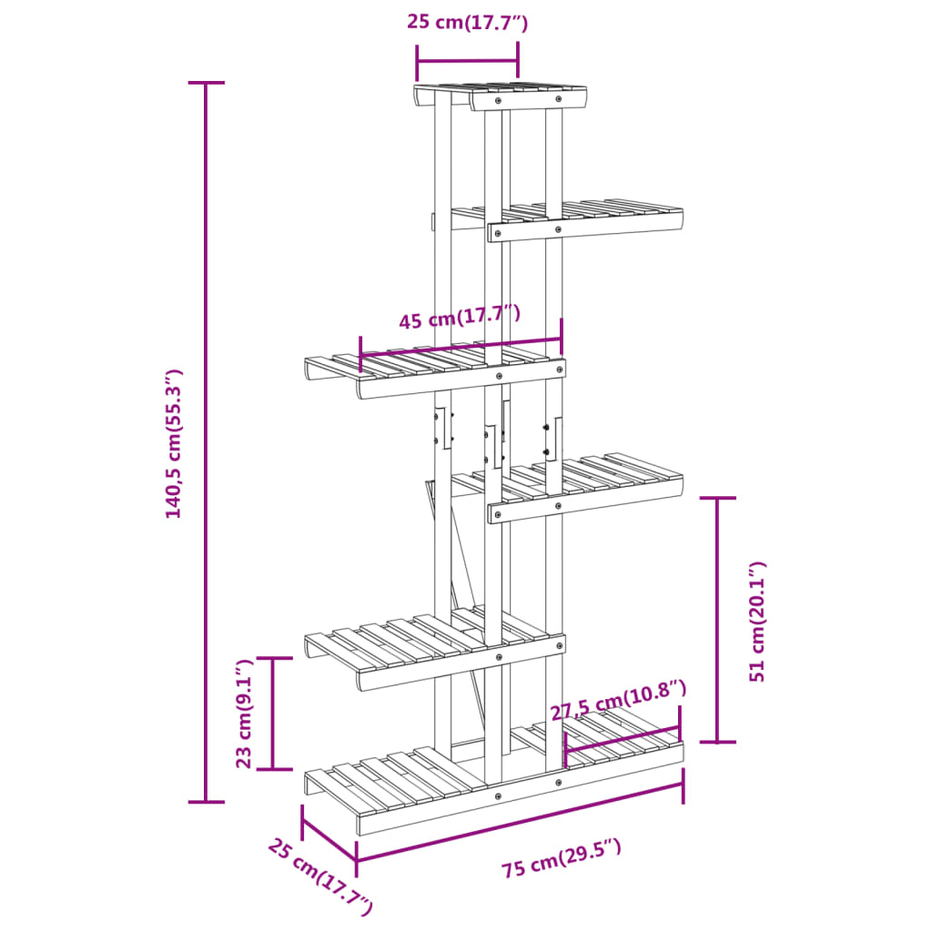 Plant Stand 75x25x140.5 cm Solid Pine Wood