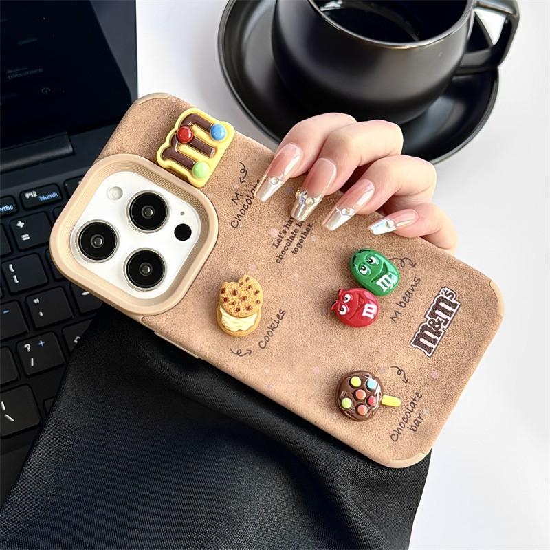 Коричневый 3D чехол для телефона с дизайном конфет M&M's для iPhone 15 14 13 Pro Max, мягкий ТПУ, полное покрытие, с мультяшным рисунком