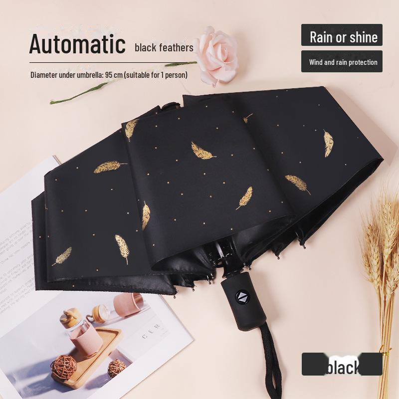 Зонт двойной цели Gold Feather Black от солнца и дождя с логотипом для женщин