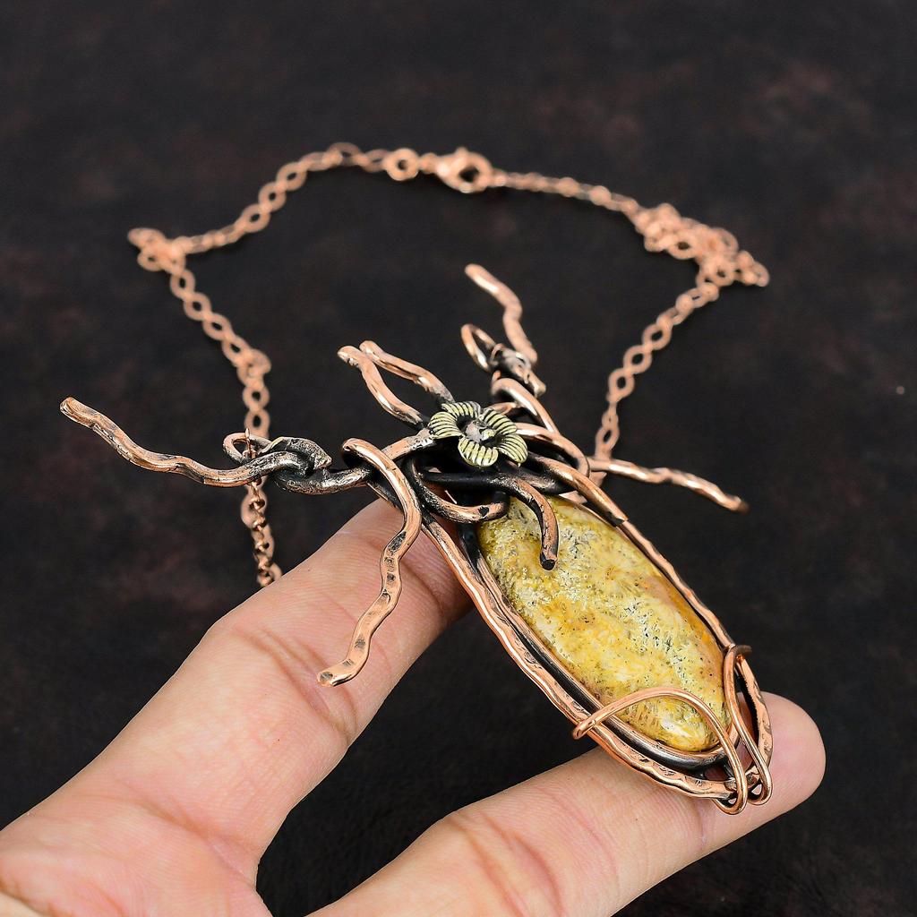 Ожерелье из ископаемого коралла, ожерелье из медной проволоки, регулируемое ожерелье ручной работы, ожерелье из драгоценных камней, ювелирные изделия из медной проволоки, подарки на помолвку