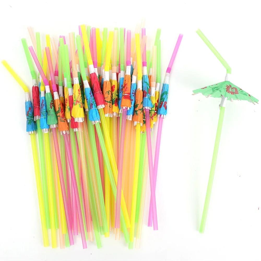100pcs Mixed Color Umbrella Straws Plastic Parasol Drinking Straws  Summer