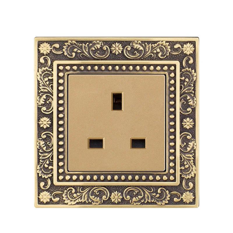 Luxury European Retro Metal Button Switch panel,EU France Standard Copper Wall socket,Universal Light Home Switch Power Outlet