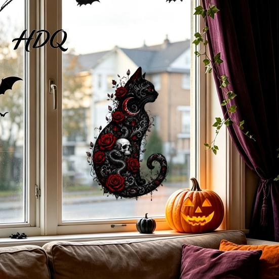 Многоразовое Festival Decor Хэллоуин Статические наклейки на окна Скелет Ведьма Тыква Летучая мышь Силуэт Стеклянные наклейки Настенные росписи для улицы Съемные наклейки