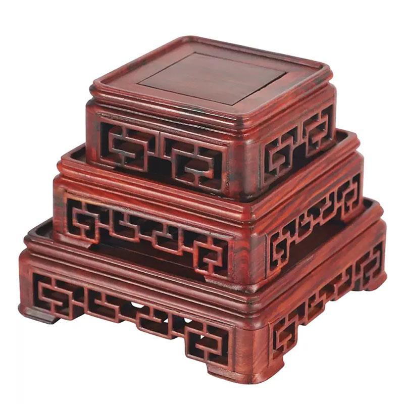 Red Sandalwood Incense Burner, Teapot Stone, Seal Base, Solid Wood Vase, Bonsai Buddha Wood Carving, Rectangular Bracket