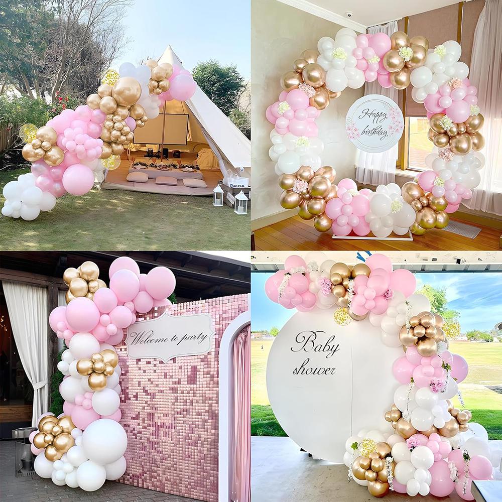 Pastel Pink Balloons Garland White Gold Confetti Balloon Arch Kit Girl Birthday Party Baby Shower Wedding Anniversary Decoration