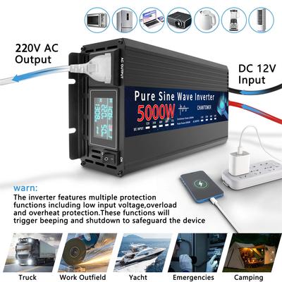 Инвертор чистой синусоиды DC 12V/24V/48V/60V/72V в AC 220V/110V 1000W 2000W 3000W 4000W 5000W Преобразователь мощности Автомобильный Солнечный инвертор