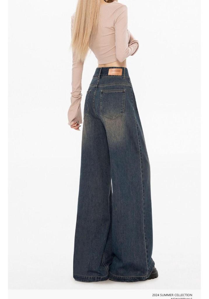 Women's Plus Size High-Waisted Wide-Leg Retro Jeans - Autumn Style