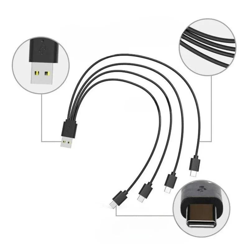 Short Cord 5V USB A C to Type C Multiple Charging Cable 4 in 1 Micro USB Splitter Adapter Cable 4 Port USB C PD Splitter Cable