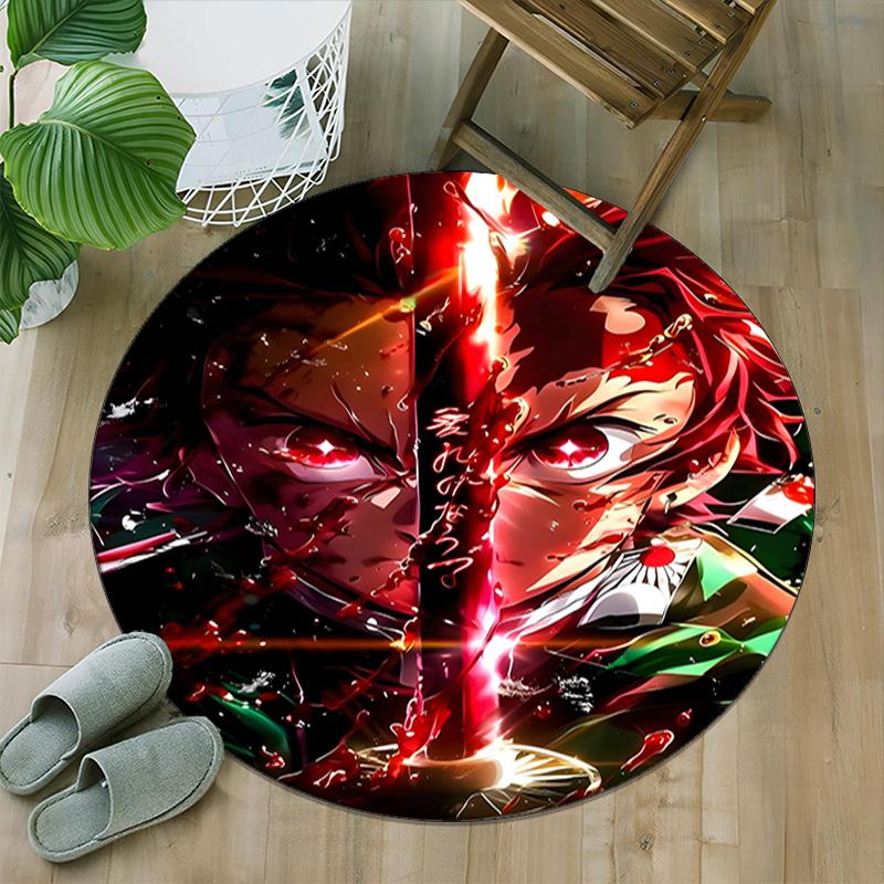 1pc Kamado Tanjiro Carpet, Round Rug, Comfortable, Suitable for Entryways, Living Rooms, Office, And Bedrooms, Christmas Decoration