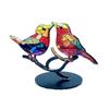 Stained Acrylic Birds On Branch Desktop Ornaments, Double Sided Multicolor Style Birds Craft Statue Desktop Ornaments