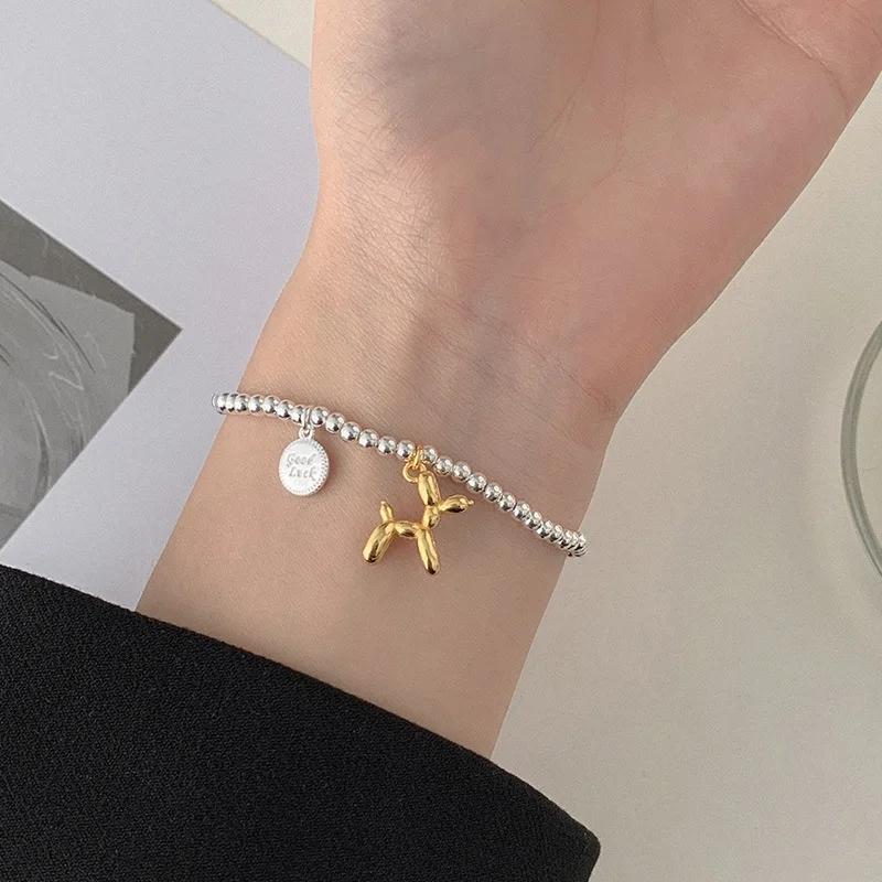 Y2K Creative Cute Balloon Dog Bracelets for Women Beads Chain Ladies Bracelet Jewelry Sweet Couples Fashion Elastic Rope Metal