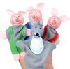4PCS Finger Three Little Pigs And Wolf Mini Plush Baby Toy Kids Finger Puppets Educational Story