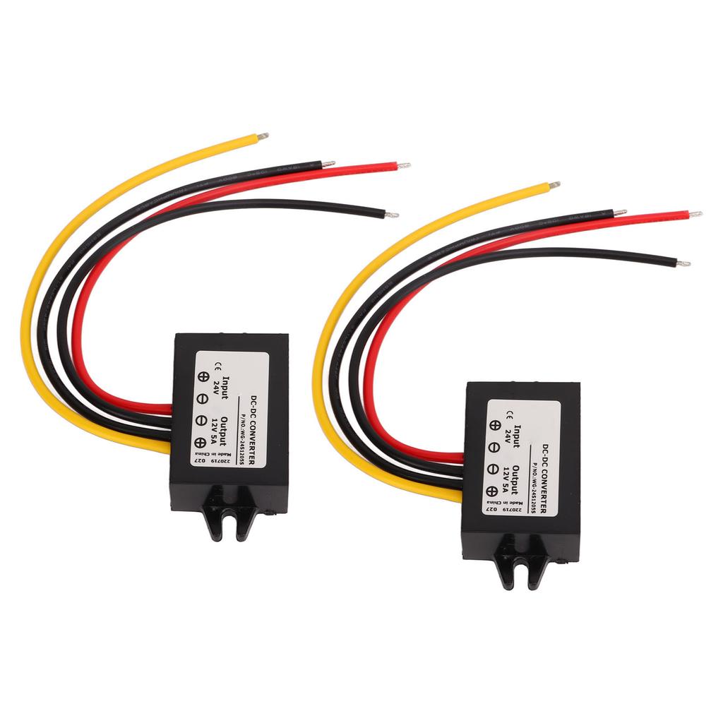 2pcs Car Buck Converter 24V To 12V 18‑36V To 12V 5A 60W Waterproof Automotive Power Converter Module