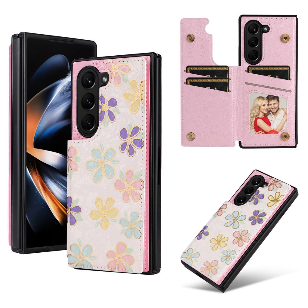 Чехол для Samsung Galaxy Z Fold5 5G Цветочная кожа+ПК Блокировка RFID Чехол для телефона Слот для карт