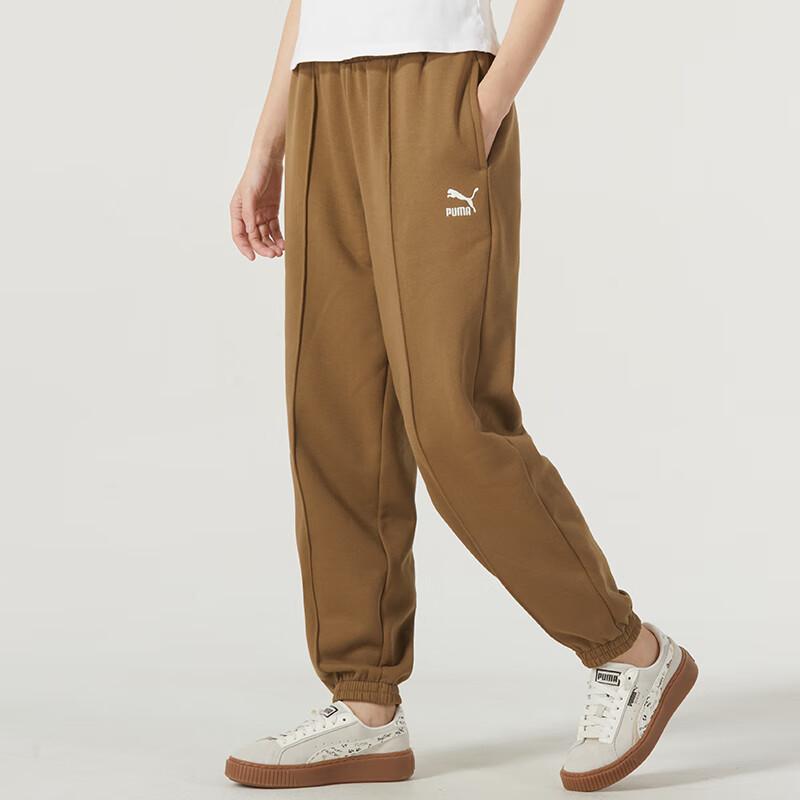 Puma Однотонные флисовые утолщенные эластичные талии зауженные трикотажные спортивные брюки женские низ коричневые 673663-93