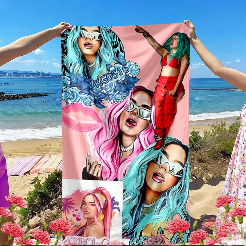 Karol G Print Beach Towel, Versatile Lightweight Absorbent Beach Towel for Pool Surf Yoga Bathroom, Perfect Birthday Holiday Gift