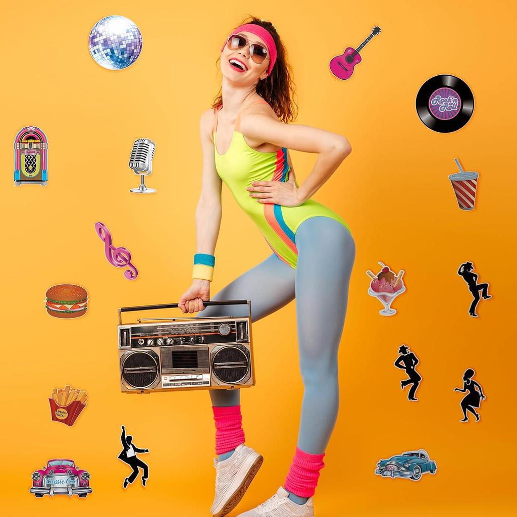 Eaasty 48 шт. Декорации для вечеринки в стиле рок-н-ролл Ретро-декор для вечеринки 50-х годов Вырезки с музыкальными пластинками 1950-х Декор для sock hop Фон в стиле «Бриолин»