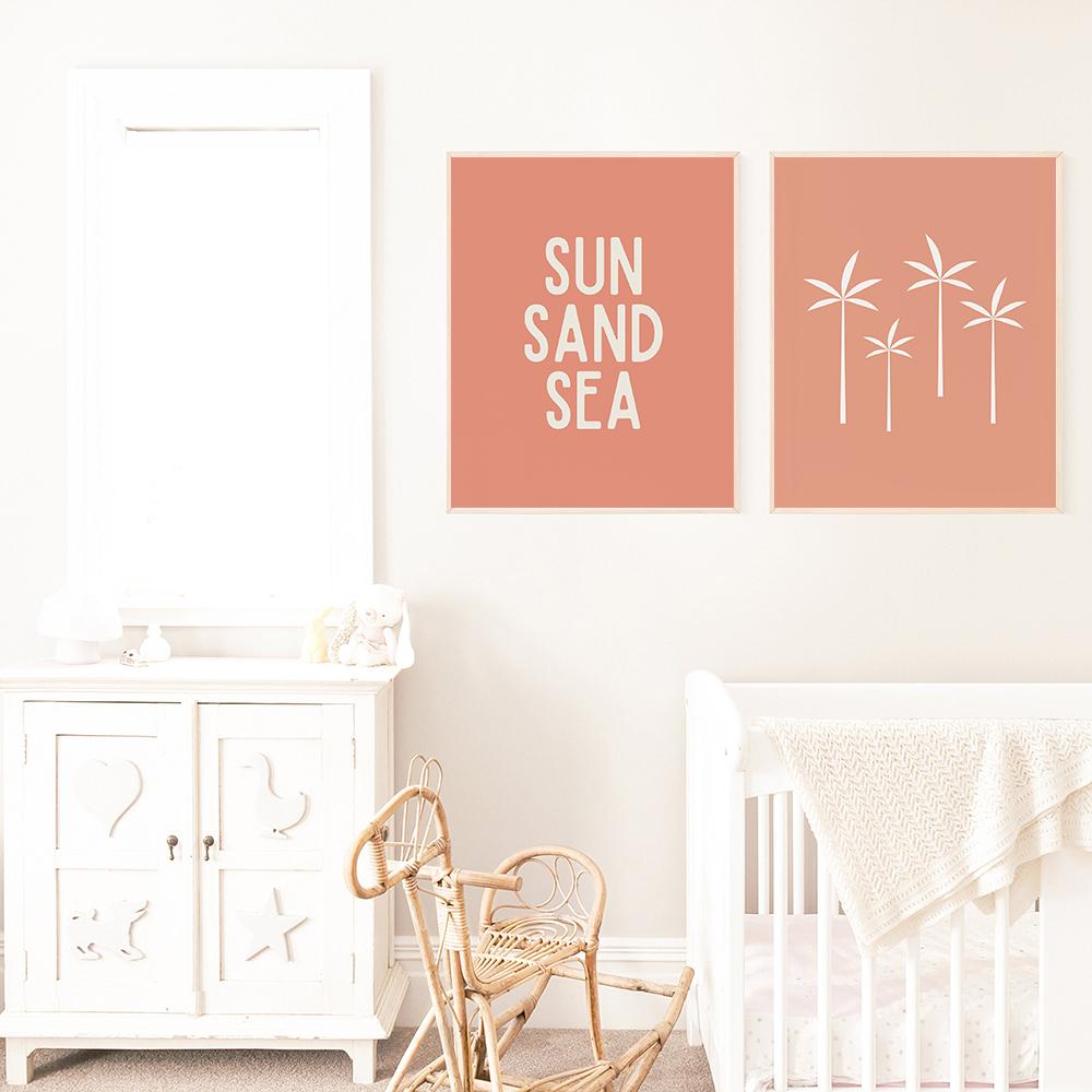 Boho Surf Waves Beach Tree Wall Art Canvas Painting Nordic Quote Posters And Prints Wall Pictures for Kids Nursery Room Decor No Frame