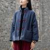 Women Solid Color Ramie Stand Cotton Clothing Button Pocket Long Sleeve Coats Winter Chinese Style Coat