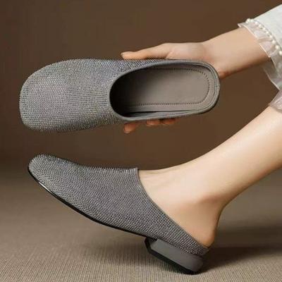 Модные осенние туфли-баотоу женские модные с круглым носком, с глубоким вырезом, с пайетками, противоскользящие, износостойкие, на блочном каблуке