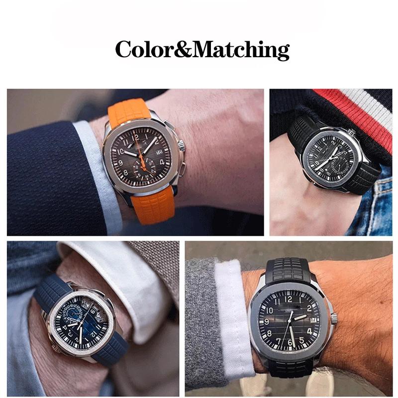 Silicone Watch Strap for Patek Philippe Silicone Watch Strap Men's Grenade 5164/5167 Original Black Sports Rubber Watchband 21mm