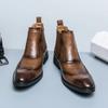 British Style Male Casual Leather Ankle Boots Classy Mens Chelsea Boots Leisure Walk High Top Shoes Outdoor Party Weddidng Shoes