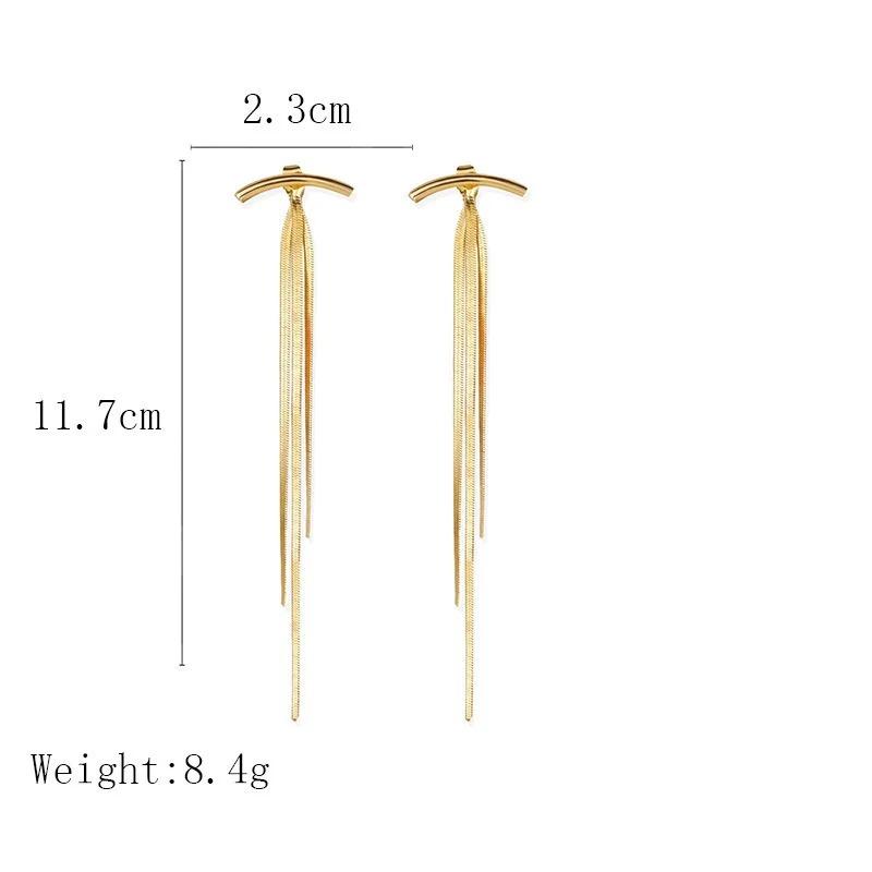 S925 Silver Needle Temperament Long Metal Tassel Earrings Cold Wind Snake Chain Removable As Stud Single Wear