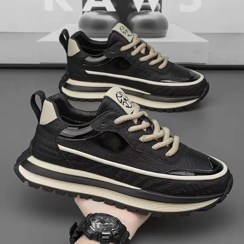 New Breathable Leather Sports Shoes for Men In Spring, Versatile Thick-soled Casual Shoes for Men H715