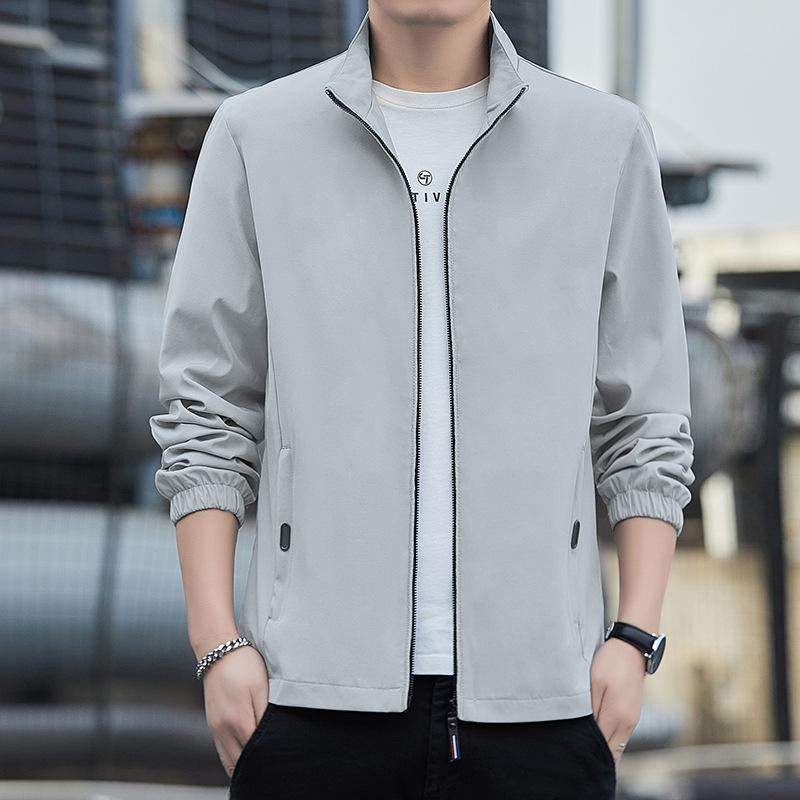 Куртка мужская осенняя простая однотонная ветрозащитная куртка с воротником молодежная модная повседневная универсальная ветровка пальто