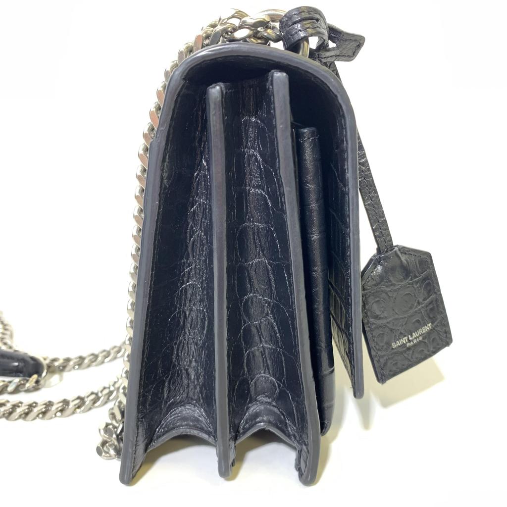 [Pre-Owned] Saint Laurent Sunset Croc Effect Shoulder Bag 'Black' - Excellent #1HH642P